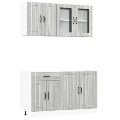 Abbildung von vidaXL 4 TLG. Küchenschrank Set Kalmar Grau Sonoma Holzwerkstoff, Küchenzeile Einbauküche, Schrank Set, Unterschrank, Küchenschrank, Hängeschrank
