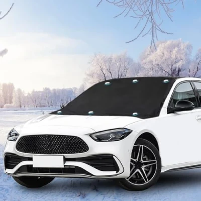 Abbildung von Uoimky Frontscheibenabdeckung, Faltbare Auto Scheibenabdeckung mit Magnet Winter Windschutzscheibe Abdeckung Frontscheibe Eisschutzfolie gegen Schnee, Frost, EIS, UV, Staub, 206 x 116cm