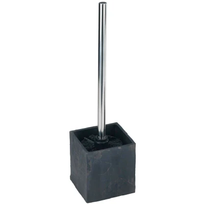 Abbildung von WENKO WC Garnitur Slate Rock, hochwertiger Bürstenhalter aus Kunststoff in Schiefer Optik, inklusive Toilettenbürste, 10 x 39 cm, Anthrazit