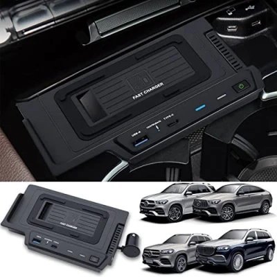 Abbildung von Singkin Kabelloses Ladegerät Auto für Mercedes Benz GLE Coupe GLS AMG 2020 2023, 15W Schnellladendes Handy W167 X167 V167 350 450 Coupé 53 63 S Zubehör