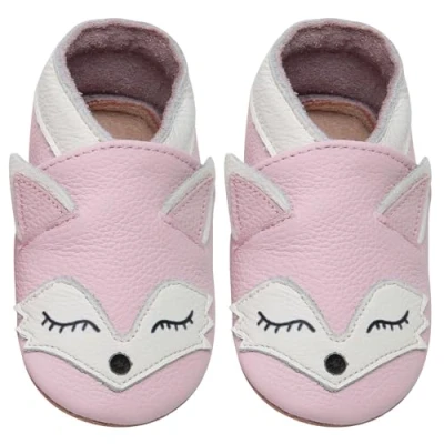 Abbildung von IceUnicorn Krabbelschuhe Baby Lauflernschuhe Jungen Weiche Leder Babyschuhe Kleinkind Lederschuhe mädchen Babyhausschuhe(DRose Fuchs,6 12)