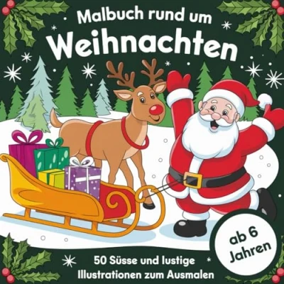 Abbildung von Malbuch rund um Weihnachten ab 6 Jahren mit 50 süssen und lustigen Illustrationen zum Ausmalen