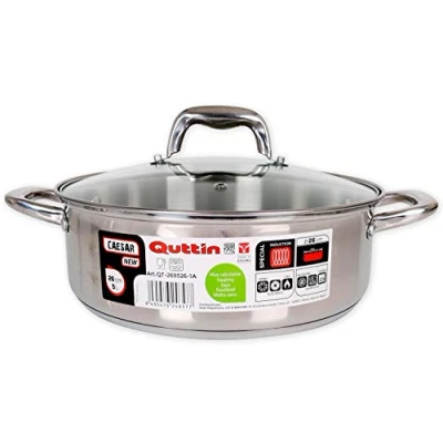 Abbildung von Quttin New Caesar Professioneller Kochtopf für Induktion, Küche und Backofen, mittelgroß, Edelstahl, antihaftbeschichtet, Glasdeckel Griffe, 26 cm / 5 L