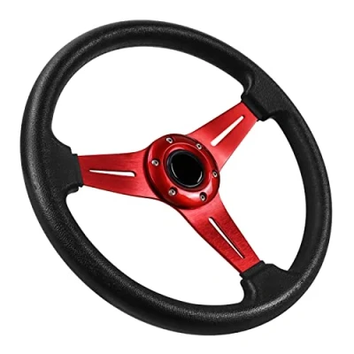 Abbildung von Acclcors Universal Rennlenkrad, Drifting Lenkrad,Gaming Lenkrad 13.6&quot; 6 Schrauben Grip Vinyl Leder mit Hupe Taste für Rennen/Rallye/Motorsport/Autosimulation (Rot)
