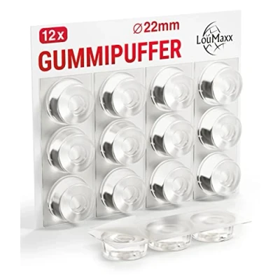 Abbildung von LouMaxx Gummipuffer 12 Stück transparent Ø 22mm Gummifüsse selbstklebend mit extra starkem Halt Premium Anschlagpuffer verhindern Rutschen und Kratzer, Anschlaglärm Vibrationen