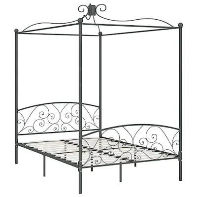 Abbildung von vidaXL Himmelbett Gestell Grau Metall 140 x 200 cm