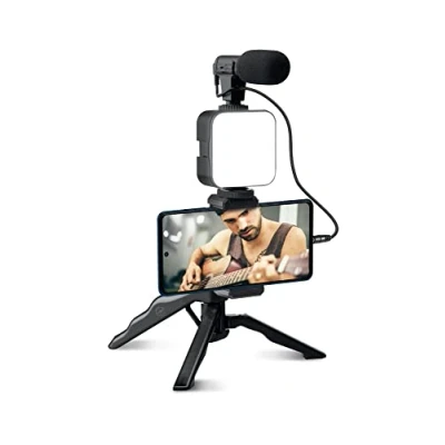 Abbildung von Mobility Lab ML305578 Vlogging Kit Spezial Stativ oder Handgriff Universal Halterung Videolicht Mikrofon und Bluetooth Fernbedienung ideal für Ihre Video tiktok/Straming