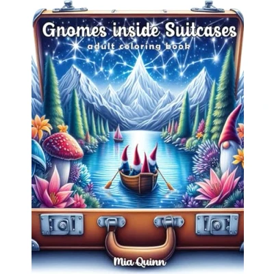 Abbildung von Gnomes inside Suitcases Coloring Book for Adults: 100 Gnome with Fantasy Landscapes in Detailed Grayscale Stress Relief and Relaxation (Magic Worlds Books, Band 12)