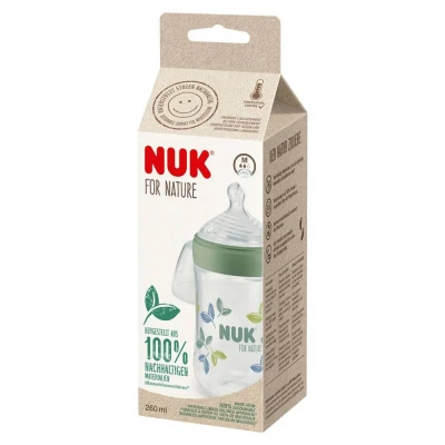 Abbildung von NUK for Nature Babyflaschen mittelgroßer Trinksauger 260 ml Der Mutterbrust nachempfundener Anti Colic aus Silikon Temperature Control Nachhaltige und BPA freie Materialien Grün