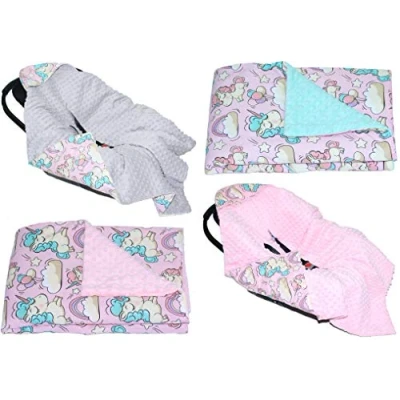 Abbildung von Baby Einschlagdecke MINKY EINHORN mit Kapuze 90x90 cm Babyschale Decke (mit GRAU)