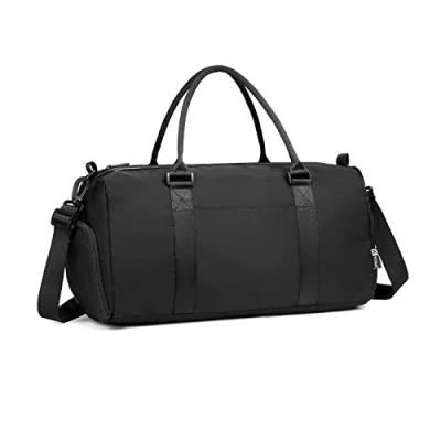 Abbildung von Kono Reisetasche für Sport, Fitnessstudio, Schultertasche Damen und Herren, Übernachtung, Wochenende, Handgepäcktasche mit Nassfach Schuhfach, Schwarz, modisch