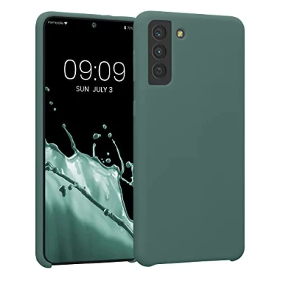 Abbildung von kwmobile Hülle kompatibel mit Samsung Galaxy S21 Plus Silikon Handy Case Handyhülle weiche Oberfläche kabelloses Laden Moosgrün