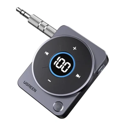 Abbildung von UGREEN Aux Bluetooth 5.4 Adapter für Auto Klinke 3.5mm, Empfänger Freisprenchanruf, mit 20 Stunden Spielzeit Autoradio/Stereoanlage