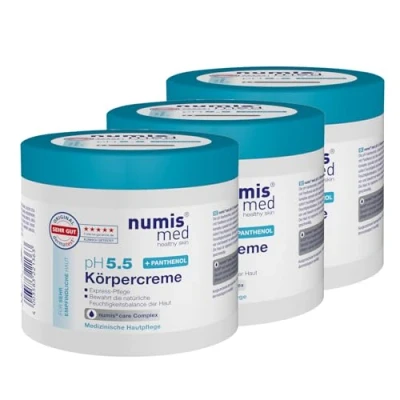Abbildung von numis med 3x Panthenol Creme für empfindliche Haut 400 ml Körpercreme pH 5.5 Made in Germany Hautcreme ohne Silikone, Parabene &amp; mikroplastikfrei Pflegecreme, Pantenolcreme gegen trockene
