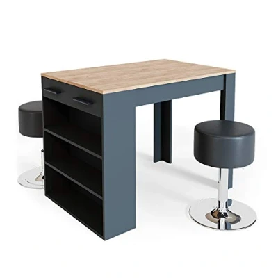Abbildung von Vicco Bartisch Repose, Anthrazit/Goldkraft Eiche, 67 x 100 cm mit 2 Barhockern