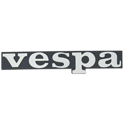 Abbildung von Emblem/Schriftzug &#039; Vespa schwarz hinterlegt für Beinschild 2 Pins 120x18mm Lochabstand 60mm