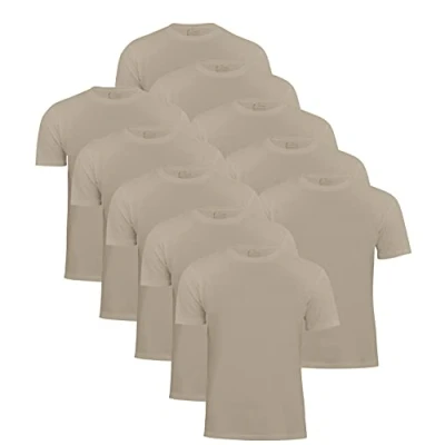 Abbildung von Herren T Shirt Basic O Neck Tee (10 Stück), Rundhalsausschnitt, Einfarbig in Beige, Gr. L
