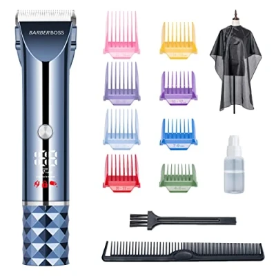 Abbildung von BarberBoss Akku Haarschneider, Herren Bartschneider, USB wiederaufladbar, 2 Geschwindigkeitseinstellungen, LED Display, Titan Keramik Klinge, professioneller Haarschneider für Herren, QR 2091