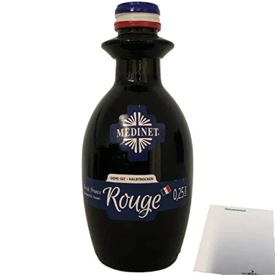 Abbildung von Medinet Rouge Rotwein halbtrocken rot vollmundig fruchtig 12%vol. 1er Pack (1x0,25 Liter Flasche) + usy Block