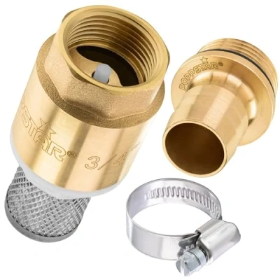 Abbildung von Poppstar Saugfilter Set, Fußventil mit Rückschlagventil 3/4&quot; aus Messing, Saugkorb Edelstahl, Tülle und Schlauchschelle