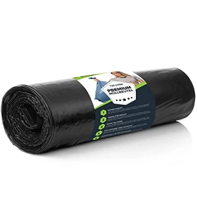 Abbildung von Müllsäcke 120L Schwarz Extrem Reißfest 10 Beutel Abfall XXL Typ 100 Extra Müllbeutel 120 L 70 µ 700x1100 mm LDPE Großer Müllsack Liter