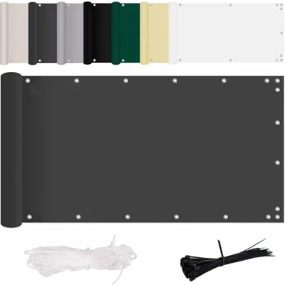 Abbildung von MENGH Balkon Sichtschutz Ohne Bohren Wind und UV Schutz, 160g/m², Mit Montagezubehör, 100% Polyester, für geländer,Terrasse &amp; Garten Anthrazit 65x700cm