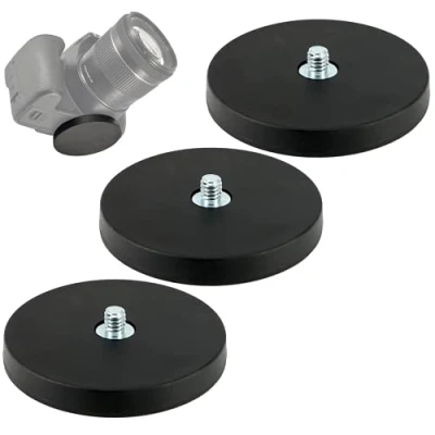 Abbildung von Neodym Magnet Gummiert Magnetische Halterung mit 1/4 Zoll Gewinde Kamerahalterung Kamera Mount für Actioncam DSLR GoPro oder Studio Lampen (66mm 22 KG, 3 Stück)