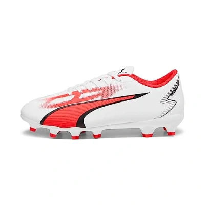 Abbildung von Puma Ultra PLAY FG/AG JR Unisex Fußballschuh Nocken für Kinder, Größe: 32, White/black/fire orchid Schuhe