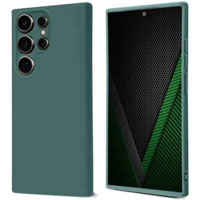 Abbildung von Moozy Lifestyle. hülle für Samsung s24 Ultra, Premium Silikon Galaxy Schutzhülle mit Mattem Finish und Weichem Mikrofaserfutter, Dunkelgrün