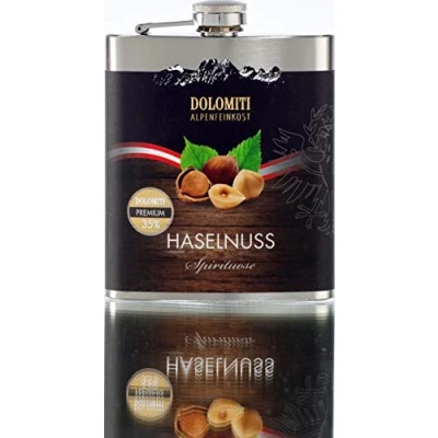 Abbildung von DOLOMITI Haselnuss Schnaps Flachmann │ Premium Spirituose 35% vol. Robuster, edler aus Edelstahl 0.2 Liter