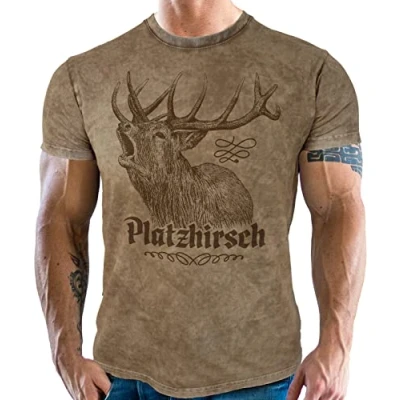 Abbildung von LOBO NEGRO Trachten Herren T Thirt für Bayern Fans im Used Vintage Retro Look Platzhirsch Vorgewaschen, Bitte eine Nummer größer bestellen