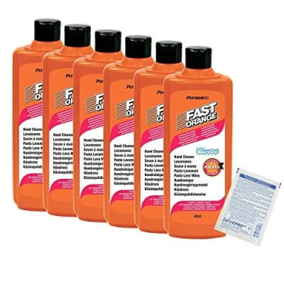 Abbildung von 6er Set Permatex Fast Orange Flasche 440ml die perfekte Handreiniung für Werkstatt und unterwegs inkl. 6 St. DEWEPRO® SingleScrubs