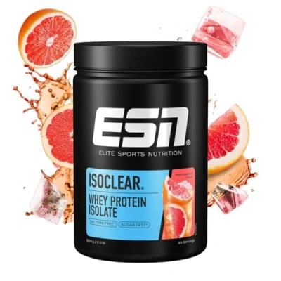 Abbildung von ESN ISOCLEAR Whey Isolate Protein Pulver, Pink Grapefruit, 908 g, Proteinlimo mit fruchtig leckerem Geschmack, clear made in Germany