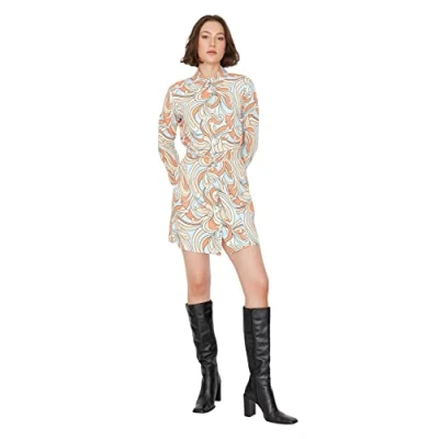 Abbildung von Trendyol Damen Regular Blusenkleid Hemdblusenkragen Webstoff Kleid, Mehrfarbig, 42