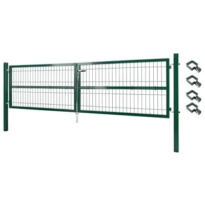 Abbildung von V2Aox Gartentor Tor Gartenzaun Zaun 300x80 cm Doppelflügelig Gartentür aus Metall für Stabmattenzaun Abschließbar inkl. Pfosten Grün