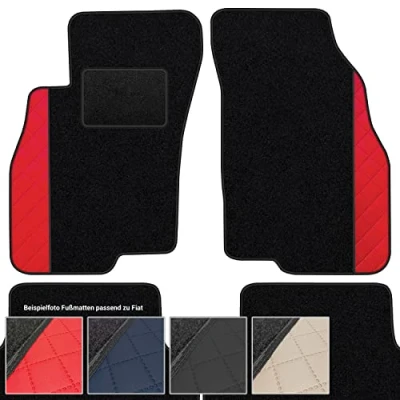 Abbildung von moto MOLTICO Fußmatten Auto Velours Autoteppiche Schwarz Automatten Set 4 teilig Auffälliges Design passend für FIAT 500 ab 2007 (Rotes Muster)