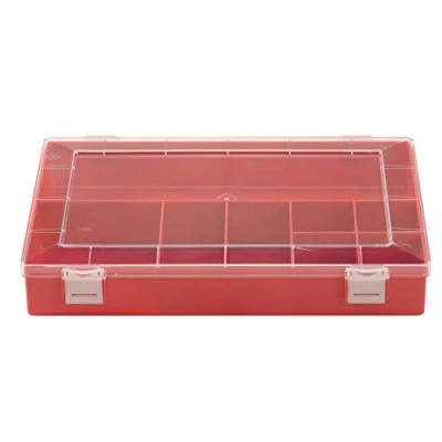Abbildung von hünersdorff Sortimentskasten: stabile Sortierbox (PS Classic) mit fester Fachaufteilung (8 Fächer), Sortierkasten Maße: T225 x B335 H55 mm, Made in Germany, Rot