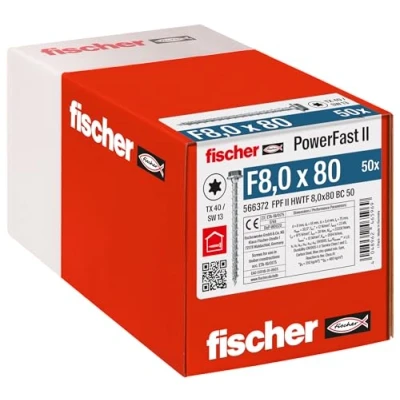 Abbildung von Fischer PowerFast II 566372 Sechskant Holzschraube 8 mm 80 Innenvielzahn Stahl verzinkt 50 Stk