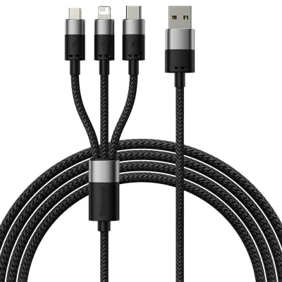 Abbildung von StarSpeed 1 for 3 Fast Charging Data Cable USB to M+L+C 3.5A 1.2m Black von Baseus Schwarz Stoff