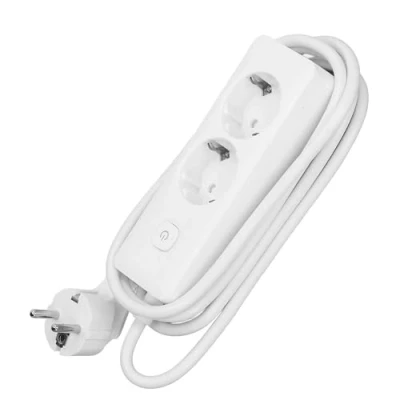Abbildung von Quadratische Steckdosenleiste mit 2 Steckdosen, Schuko Schalter, 5 m, 3G, 1,5 mm², Weiß und Grau, Steckdosen