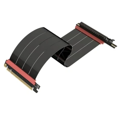 Abbildung von LINKUP AVA5 PCIe 5.0 Riser Kabel [40cm] Zukunftssicher für Gen 5 GPU Vertikal Montage x16 128GB/s Geschwindigkeit 4.0 &amp; WRX80/WRX90E Kompatibel Linkswinkel Schwarz