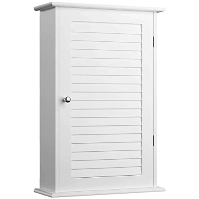 Abbildung von BAKAJI Schrank für Badezimmer, Wand, Einzeltür, Zwei Etagen, modernes Design, platzsparend, Innenregale, Holz, Farbe: Weiß, Maße: 40 x 16 60 cm