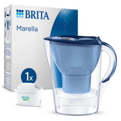 Abbildung von BRITA Wasserfilter Kanne Marella blau (2,4l) inkl. 1x MAXTRA PRO All in 1 Kartusche Filterkanne zur Reduzierung von Kalk, Chlor, Blei, Kupfer &amp; geschmacksstörenden Stoffen im Leitungswasser