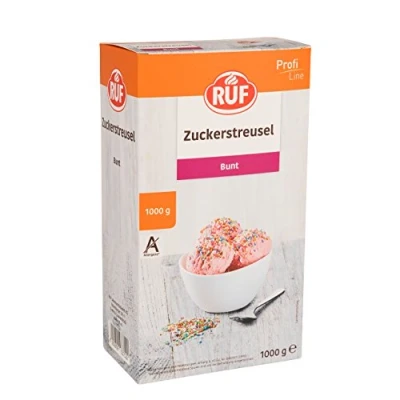 Abbildung von RUF bunte Zuckerstreusel in Regenbogenfarben, Streusel groß zum Verzieren für Eisbecher, Desserts, Kekse, Kuchen und Waffeln, glutenfrei, 1x1000g