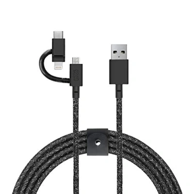 Abbildung von Native Union Belt Cable Universal 2m (6,5 ft) Langes, Ultrastarkes, [MFi Zertifiziert], Verstärktes Ladekabel mit 3 in 1 Adapter für Lightning , USB C und Micro Geräte (Cosmos)