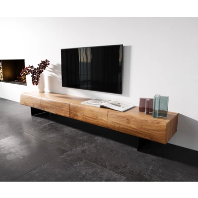 Abbildung von Lowboard New Live Edge 240 cm Akazie Natur 4 Schubladen Fuß schwebend Metall Schwarz