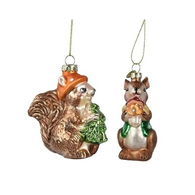 Abbildung von Decoris season decorations Hängedekoration, Christbaumschmuck Glas Eichhörnchen / Hase 11cm 2er Set Braun