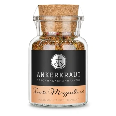 Abbildung von Ankerkraut Tomate Mozzarella rot, mediterranes Gewürzsalz für Salat, mit Salz, Zwiebel, Chili und Knoblauch, 80 g im Korkenglas
