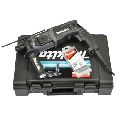Abbildung von Makita HR2470BX40 Kombihammer inklusiv SDS PLUS Bohrer Set im Transportkoffer, 780 W, 230 V, Black Edition, inkl. Bohrerset