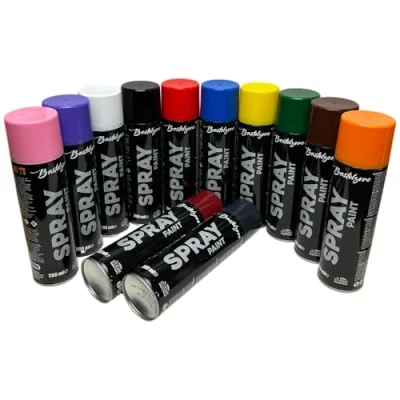 Abbildung von Sprayfarben Set: 12 Farben je 200 ml. Schnelltrocknende Graffiti Sprühdosen für Holz, Stein, Metall, Glas. Schwarz, Weiß, Blau, Grün, Rot, Gelb, Lila, Orange, Pink, Braun, Weinrot, Anthrazitgrau